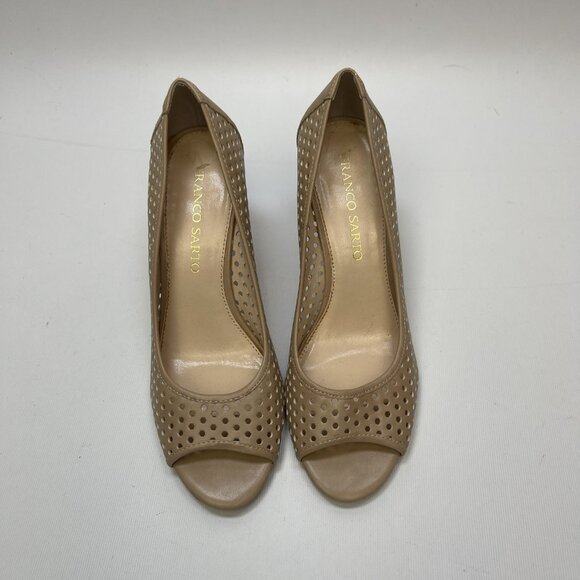 Franco Sarto Ginesa Tan Leather Peep Toe Heels Womens 8M Perforated Faux Leather - Picture 6 of 13